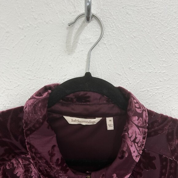 Soft Surroundings 1X Floreat Blouse Shirt Purple Floral Velvet Burnout Button Up - Picture 9 of 10